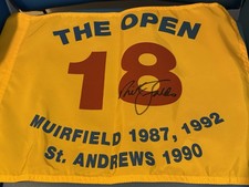 Sir Nick Faldo Signed The Open Winning Years Pin flag - Likely To Pass Beckett