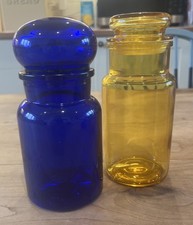 Vintage  storage Jar Cobalt Blue and Amber Chemist Pharmacy style