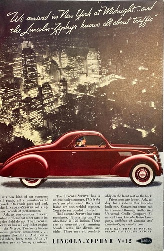 Lincoln zephyr artwork - zephyr, v-12
