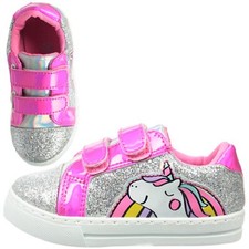 GIRLS SILVER GLITTER UNICORN CASUAL RAINBOW TRAINERS SHOES KIDS UK SIZE 5-12