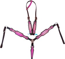 Western Saddle One Ear Headstall Breast Collar Horse Tack Set Hand Floral Tooled