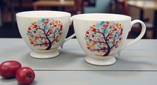 Sabichi Set Of 2 Ceramic Mugs - Colourful Tree Design - Very Good Condition