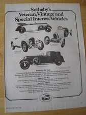 SOTHEBY'S VETERAN VINTAGE CARS BUGATTI REPLICA CHILD RACE 1982 ADVERT A4 FILE 33