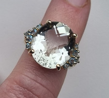 9ct Gold Hallmarked Prasiolite & Blue Topaz Large Heavy Ring 6.2g M