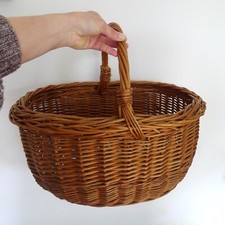 VINTAGE French Antique Market Willow Wicker Rattan Log Basket Large Brown 