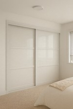 White Shaker Sliding Wardrobe Doors Mirror & White Solid Panel Made to Measure