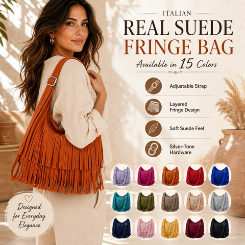 Suede fringe bag real leather - suede, bag,