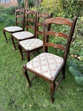 4 Antique Mahogany Upholstered Floral Dining Chairs.