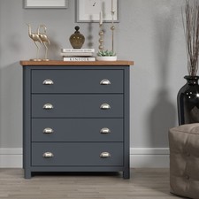 Dunkeld 4 Drawer Chest, Dark Blue Finish, Antique Oak Top, Handcrafted Design