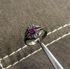 RUSSIA RING Woman’s Silver 916 Vintage Jewellery USSR red stone ruby old school
