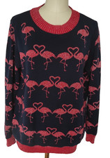 NEXT BLUE PINK FLAMINGO  LONG SLEEVE GLITTERY JUMPER - Uk 16