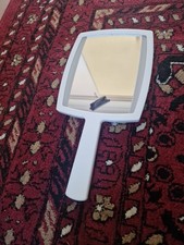 White Hand Held Mirror Plastic Handle For Vanity Or Hair Salon Large
