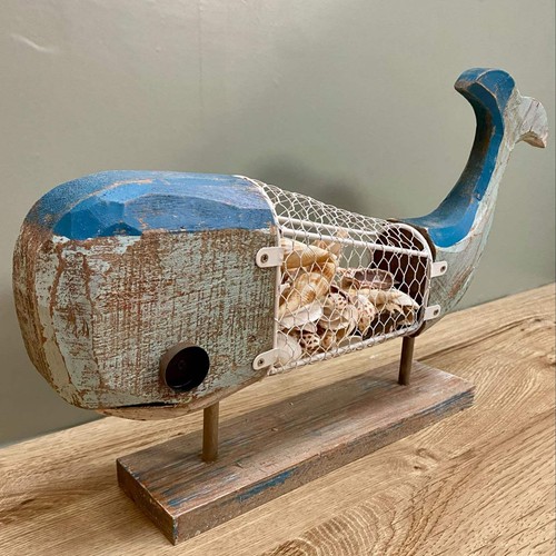 Wooden bathroom ornament whale - wooden,