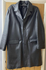  RETRO VINTAGE MENS ALTIERI LINEAPELLE EU 54 BLACK JACKET KNEE LENGTH LEATHER 