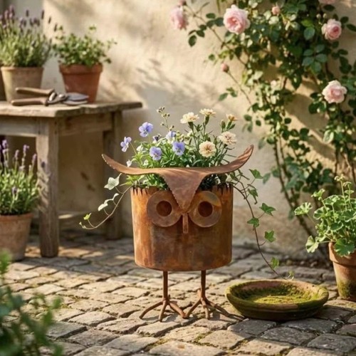 Metal owl flower pot with - metal,