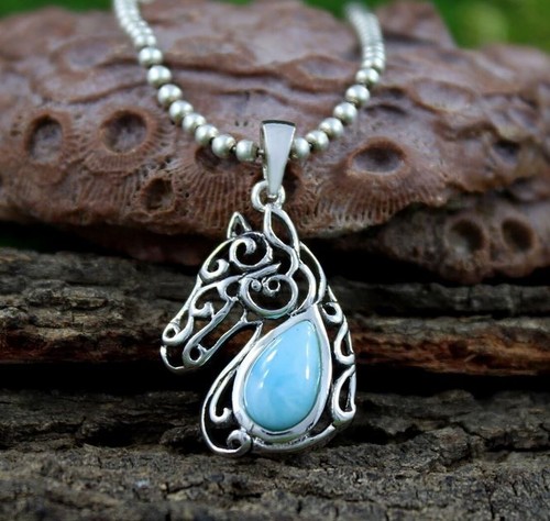 Natural blue larimar - larimar, pendant