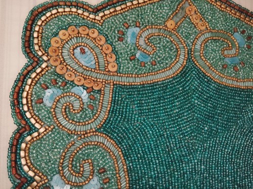 Beaded table runner - runner, teal
