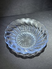 Bagley Blue Glass Carnival Swirl Depression Glass Bowl Vintage