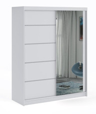 Modern Sliding Door Wardrobe with Mirror Optional Drawers 2 Hanging Rail