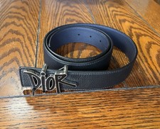 DIOR + Shawn Stussy Black & Midnight Blue Reversible Leather Belt 40 Never Worn