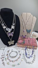 Art Nouveau style Jewellery Bundle Butterfly flower Enamel Painted Necklaces 