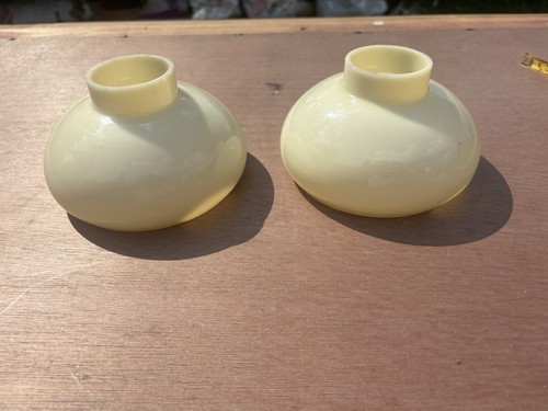 Vtg pair custard yellow glass - yellow,
