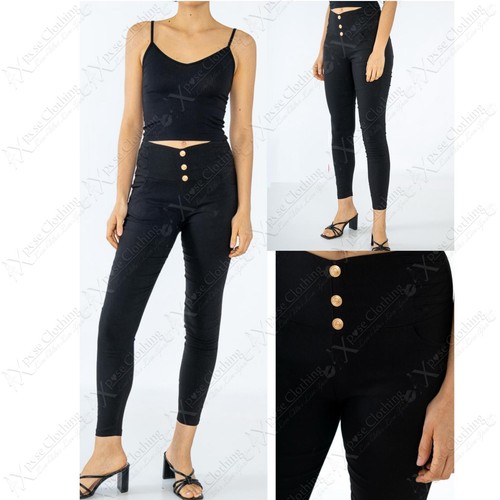 Ladies black button - black, 3-button