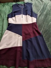 ?LADIES MARKS AND SPENCERS MIXED BLOCK COLOUR DRESS SIZE 20 MIDI LENGTH