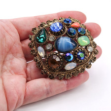 Vtg SPHINX Rare Mid-Century Statement Brooch Sparkly Colourful Glass Gems 1960s