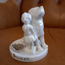 GOSS TYPE WILTON CRESTED CHINA  COMICAL GIRL AND ST BERNARD DOG.ISE BIGGEST