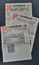 WW2 Daily Mail Newspapers 1945 x 3,  Pages 1-4, 2005 Daily Mail Reproductions