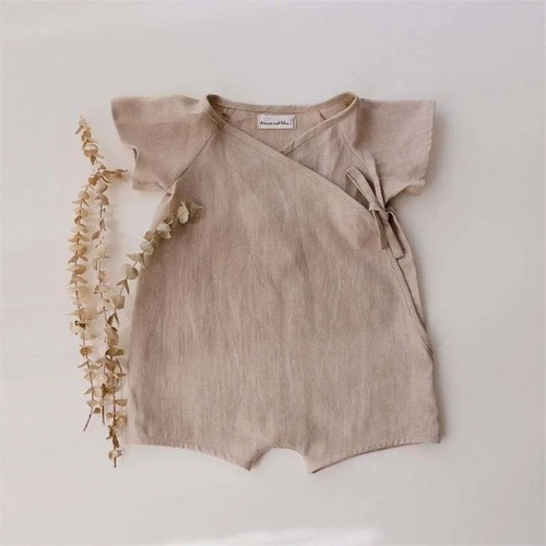 Linen cotton baby romper - linen,