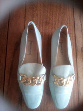 TRICKERS  pale duck egg blue leather flat shoes with gilt chain decoration Sz 4
