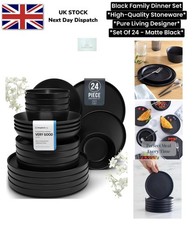24 Piece Dinner Sets for 6 People Cool Urban Style Stoneware Black Microwave Saf