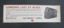 A Rare London Transport RT Bus Passenger Information Sign