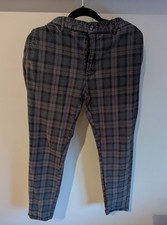 Topman Blue Checked Cotton Trousers W36 L32 Regular Fit