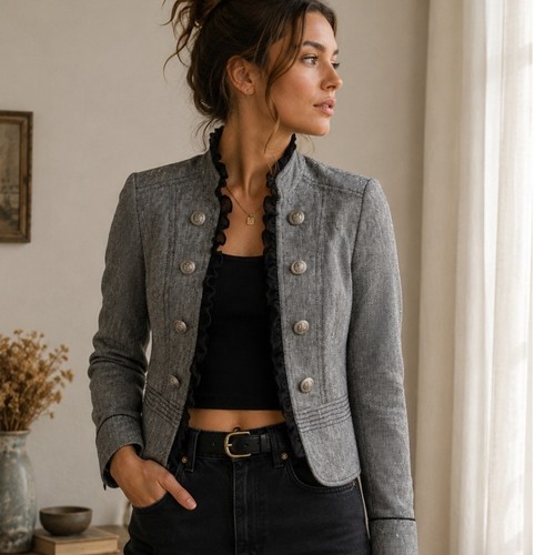 Military jacket gray - jacket, ruffle