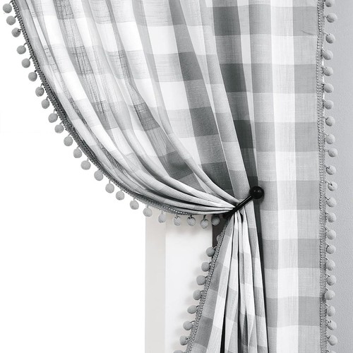 Pom check curtains grey - pom,
