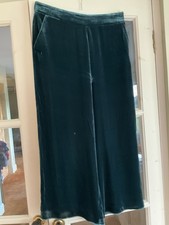Seasalt Silk Velvet Cropped Dark Teal Wide Legged Trousers, Size 10