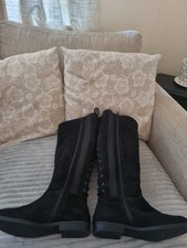 Simply Be Extra Wide Fit suedette lace up back knee boot in black For Ladies 5UK