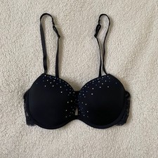 Vintage La Senza Black Rhinestone Multiway Bra Size UK 32 D Excellent condition 