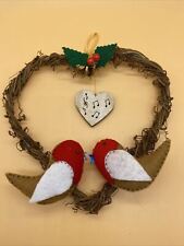 Attracive Rustic Handmade Wicker Heart with Two Robins Hanging Decoration 