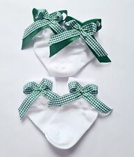 Girls Frilly Socks Lace Gingham check Ankle Bow School Frilly Sock