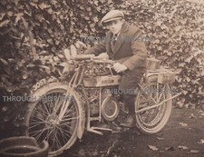 Original photo postcard man on a Douglas motorcycle motorbike c 1920