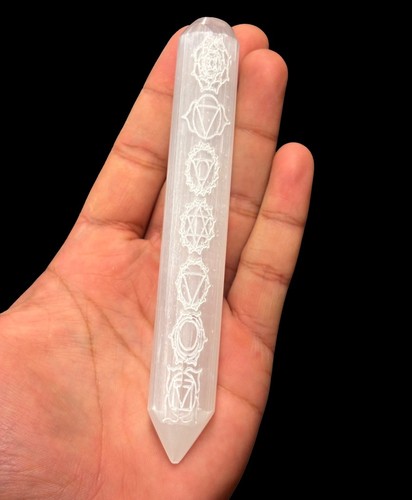 Selenite chakra wand engraved - chakra,
