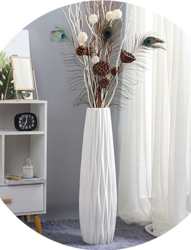 White tall floor vase - white,
