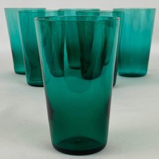 Antique Set of 6 Teal Bristol Green Glass Tumblers Victorian c1890 English