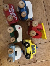 Wooden Toy Vehicle Set X6 Taxi, Police, Ambulance,London Bus, fire engine Bundle