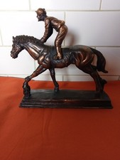 Resin Jockey On Racehorse, Bronze Look