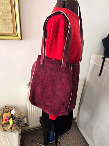 Burgundy suede tote handbag - suede,